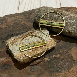 Handmade jade green earrings hoop earrings